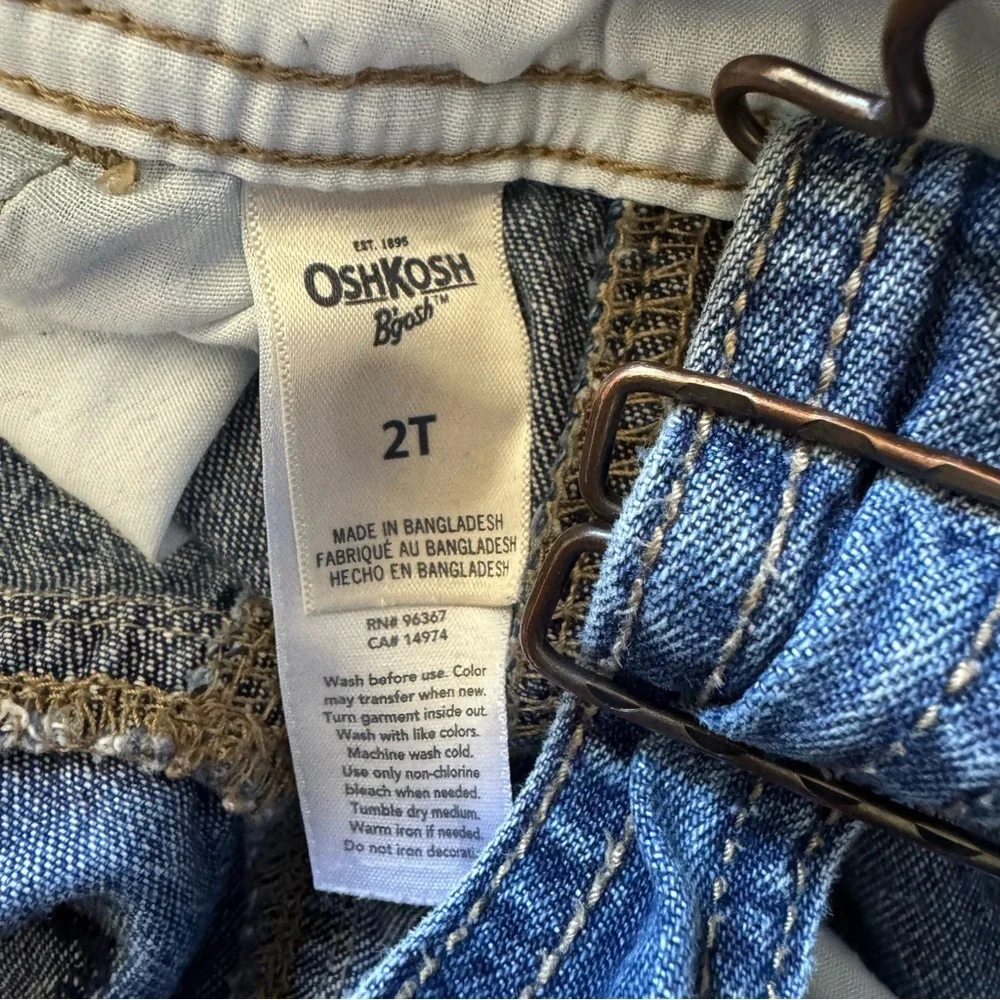 VTG Oshkosh Blue Denim Jean Overall Logo Toddler Boy Girl 2T - Picture 5 of 7